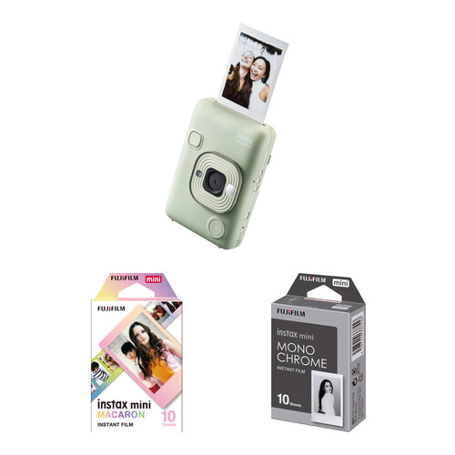 FUJIFILM instax mini LiPlay Hybrid Instant Camera with Color & Monochrome Film Kit (Matcha Green)