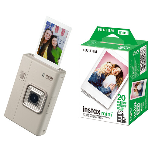 FUJIFILM instax mini LiPlay+ Hybrid Instant Camera with Film Kit (Sand Beige, 20 Exposures)