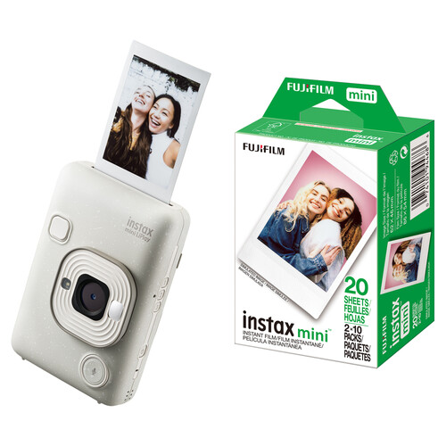 FUJIFILM instax mini LiPlay Hybrid Instant Camera with Film Kit (Misty White, 20 Exposures)