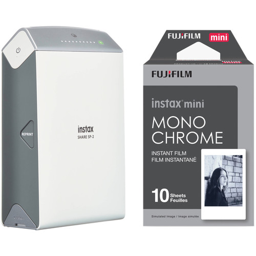 FUJIFILM INSTAX SHARE Smartphone Printer SP-2 with Monochrome Instant Film Kit (Silver)