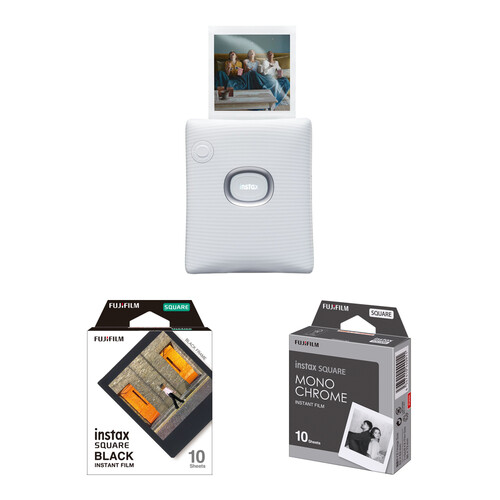 FUJIFILM instax SQUARE Link Smartphone Printer with Color & Monochrome Film (Ash White)
