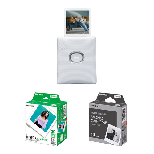FUJIFILM instax SQUARE Link Smartphone Printer with Color & Monochrome Film (Ash White)
