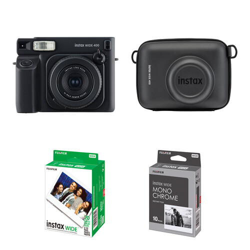 FUJIFILM instax WIDE 400 Instant Film Camera with Film & Case Kit (Black, 30 Exposures)