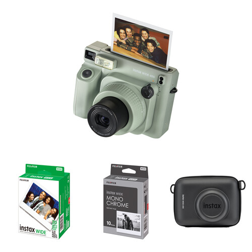 FUJIFILM instax WIDE 400 Instant Film Camera with Film & Case Kit (Green, 30 Exposures)