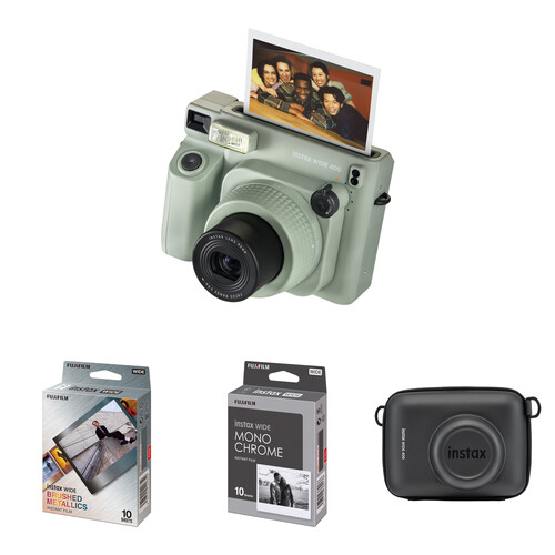 FUJIFILM instax WIDE 400 Instant Film Camera with Film & Case Kit (Green, 20 Exposures)