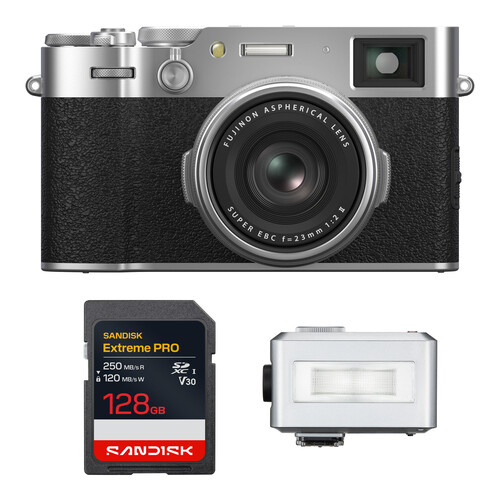 FUJIFILM X100VI Digital Camera with Mini Flash Kit (Silver)