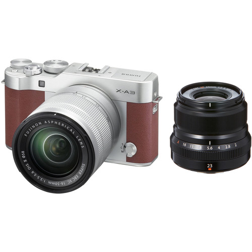 FUJIFILM X-A3 Mirrorless Digital Camera with 16-50mm and Black 23mm f/2 Lenses (Brown)