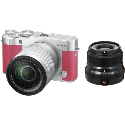 FUJIFILM X-A3 Mirrorless Digital Camera with 16-50mm and Black 23mm f/2 Lenses (Pink)