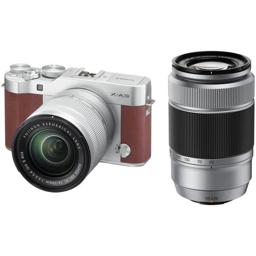 FUJIFILM X-A3 Mirrorless Digital Camera with 16-50mm and 50-230mm Lenses Kit (Brown)