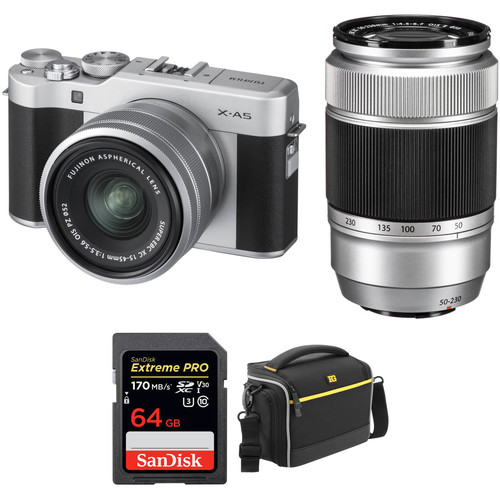 FUJIFILM X-A5 Mirrorless Digital Camera with 15-45mm and 50-230mm Lenses Accessory Kit (Silver)