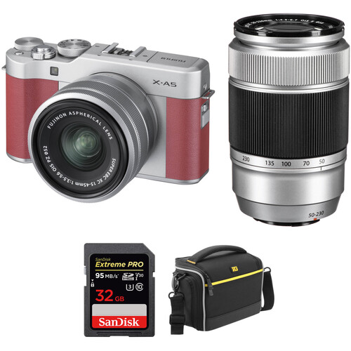 FUJIFILM X-A5 Mirrorless Digital Camera with 15-45mm and 50-230mm Lenses Accessory Kit (Pink)