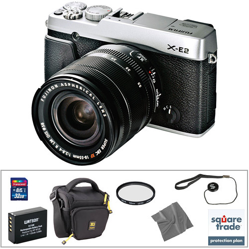 FUJIFILM X-E2 Mirrorless Digital Camera with 18-55mm Lens Deluxe Kit (Silver)