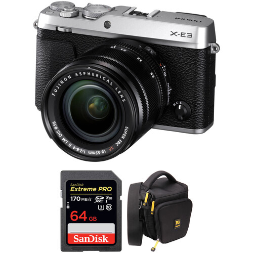 FUJIFILM X-E3 Mirrorless Digital Camera with 18-55mm Lens and Accessories Kit (Silver)
