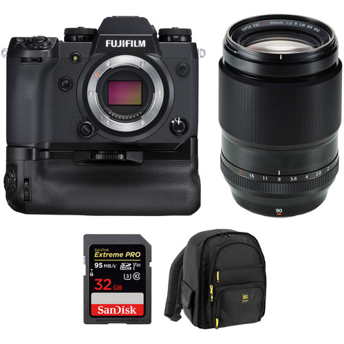 FUJIFILM X-H1 Mirrorless Digital Camera Body with 90mm Lens, Battery Grip, and Accessories Kit