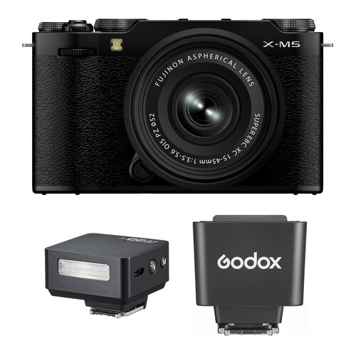 FUJIFILM X-M5 Mirrorless Camera with 15-45mm f/3.5-5.6 Lens and Mini Flash Kit (Black)