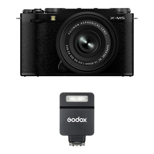 FUJIFILM X-M5 Mirrorless Camera with 15-45mm f/3.5-5.6 Lens and Godox iT22 Mini Flash Kit (Black)