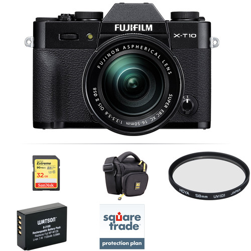 FUJIFILM X-T10 Mirrorless Digital Camera with 16-50mm Lens Deluxe Kit (Black)