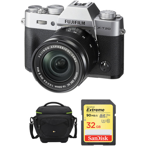 FUJIFILM X-T20 Mirrorless Digital Camera with 16-50mm Lens and Free Accessories Kit (Silver)