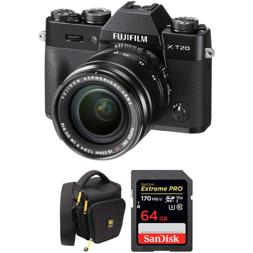 FUJIFILM X-T20 Mirrorless Digital Camera with 18-55mm Lens and Free Accessories Kit (Black)