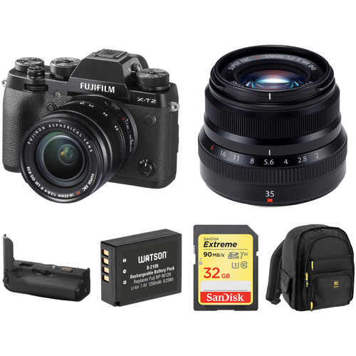 FUJIFILM X-T2 Digital Camera with 18-55mm and 35mm Accessories Kit