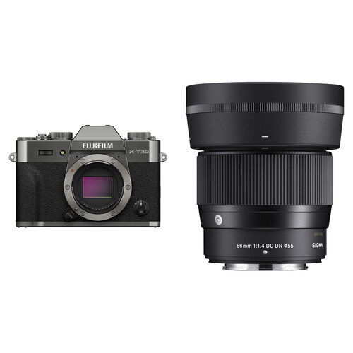 FUJIFILM X-T30 III Mirrorless Camera with Sigma 56mm f/1.4 Lens for Portrait Photography (Charcoal Silver)