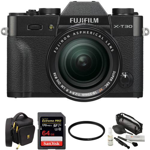 FUJIFILM X-T30 Mirrorless Camera with 18-55mm Lens and Accessories Kit (Black)