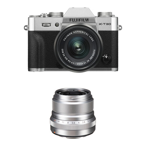 FUJIFILM X-T30 Mirrorless Digital Camera with 15-45mm and 23mm f/2 Lenses (Silver/Silver)