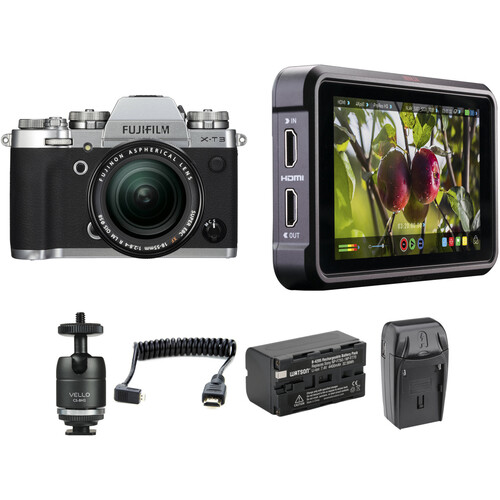 FUJIFILM X-T3 Mirrorless Camera with 18-55mm Lens and Ninja V Kit (Silver)