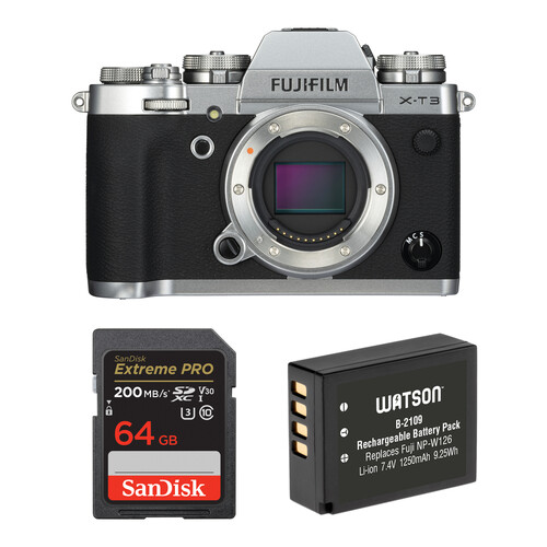FUJIFILM X-T3 Mirrorless Camera with Accessories Kit (Silver)