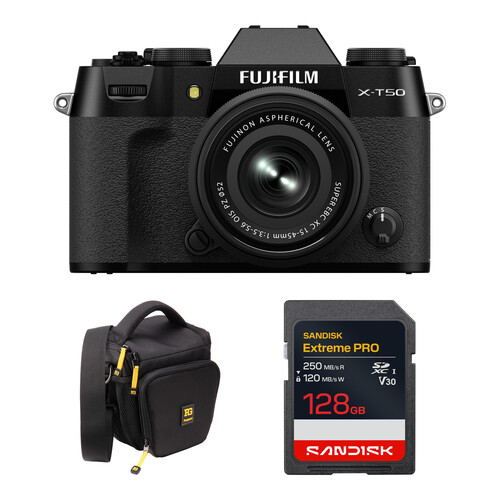 FUJIFILM X-T50 Mirrorless Camera with 15-45mm f/3.5-5.6 Lens and Basic Bundle (Black)
