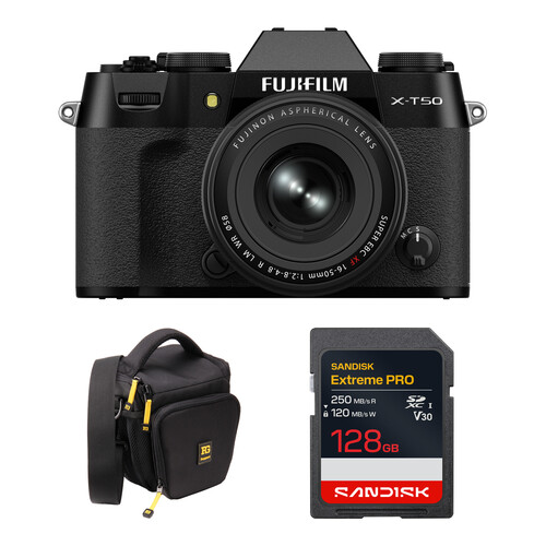 FUJIFILM X-T50 Mirrorless Camera with 16-50mm f/2.8-4.8 Lens and Basic Bundle (Black)