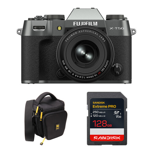 FUJIFILM X-T50 Mirrorless Camera with 16-50mm f/2.8-4.8 Lens and Basic Bundle (Charcoal Silver)