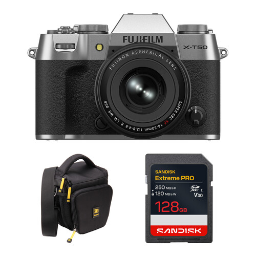 FUJIFILM X-T50 Mirrorless Camera with 16-50mm f/2.8-4.8 Lens and Basic Bundle (Silver)