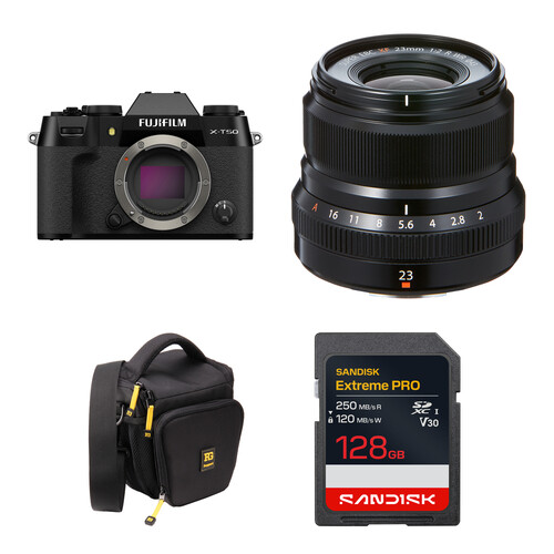 FUJIFILM X-T50 Mirrorless Camera with 23mm f/2 Lens and Basic Bundle (Black)