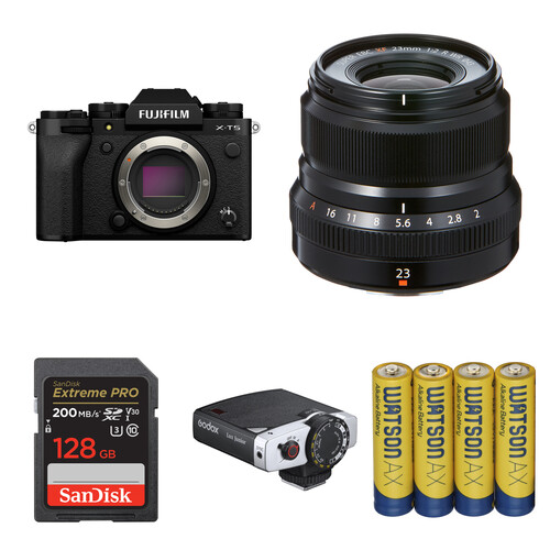 FUJIFILM X-T5 Mirrorless Camera with 23mm f/2 Lens and Portraiture Flash Kit (Black)