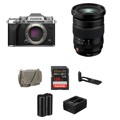 FUJIFILM X-T5 Mirrorless Camera with 16-55mm f/2.8 Lens and Essentials+ Kit (Silver)