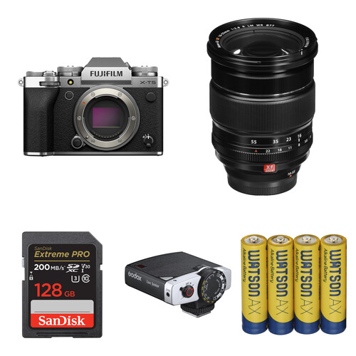 FUJIFILM X-T5 Mirrorless Camera with 16-55mm f/2.8 Lens and Portraiture Flash Kit (Silver)