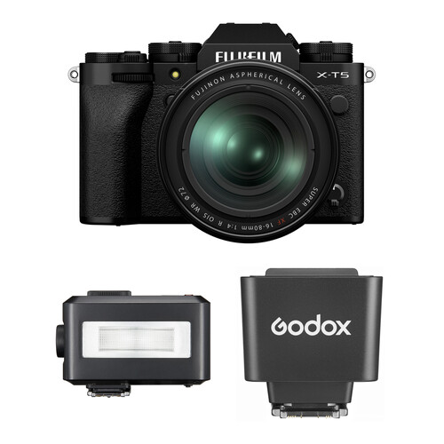 FUJIFILM X-T5 Mirrorless Camera with 16-80mm f/4 Lens and Mini Flash Kit (Black)