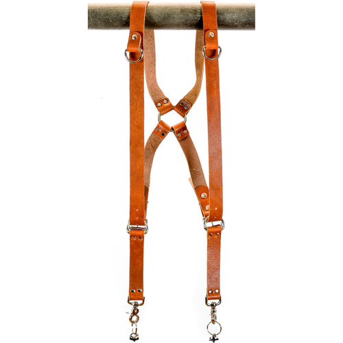 Funk Plus Water Buffalo Leather Ring Back Harness with 1.25" Wide Straps and D-Rings (Dark Tan)