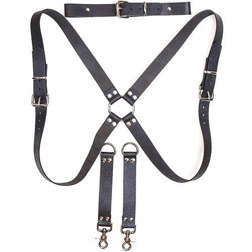 Funk Plus Ring Back Dual-Camera Water Buffalo Leather Harness with Chest Adjuster (Black)