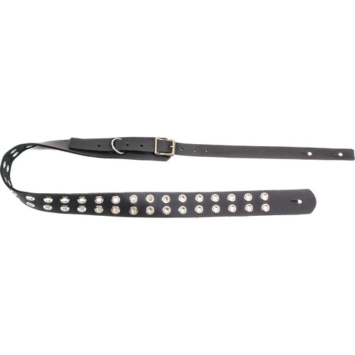 Funk Plus Double Grommet Genuine Premium Leather Guitar Strap with Buckle (42 to 52", Black Cowhide)