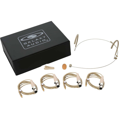 Galaxy Audio HSM8 Dual-Ear Unidirectional Headset Microphone and 4 Cables with Shure TA4F Connectors (Beige)