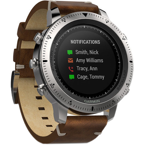 Garmin fenix Chronos Multi-Sport GPS Watch (Steel Case with Leather Band)