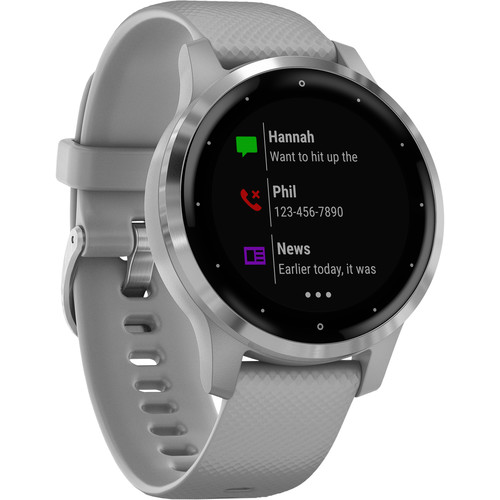Garmin vivoactive 4S Smartwatch (40mm, Silver Stainless Steel Bezel/Powder Gray Case, Silicone Band)