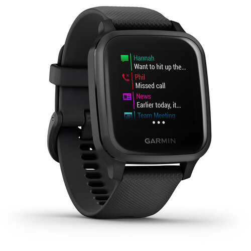Garmin Venu Sq GPS Smartwatch (Music Edition, Slate Aluminum Bezel, Black Case, & Silicone Band)