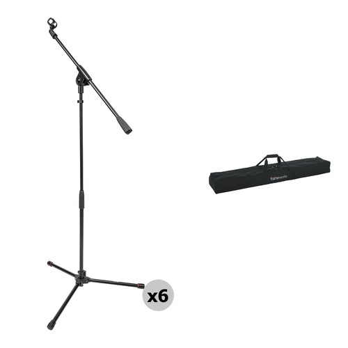 Gator Frameworks Compact Fixed Boom Mic Stand with Tripod Base and Carry Bag (6-Pack)