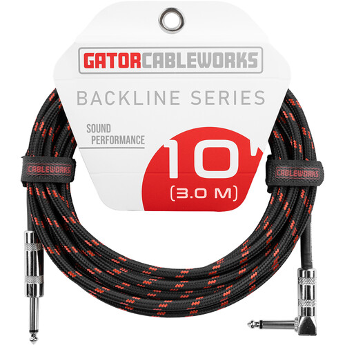 Gator Backline Series 1/4" Straight to 1/4" Right-Angle Braided Instrument Cable (Black/Red, 10')