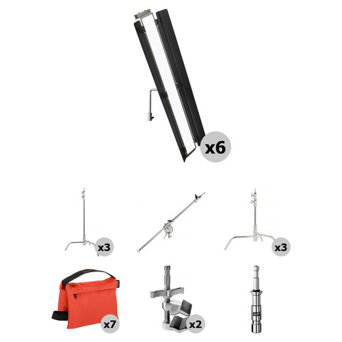 Genaray Hex Lighting 36" Soft Strip 6-Light Pro Kit with C-Stands