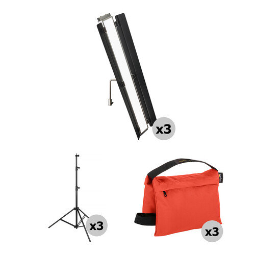Genaray Three-Point Lighting 36" Soft Strip 3-Light Standard Kit with Light Stands