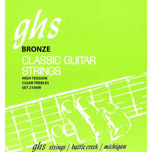 GHS 2100W Tie End Regular Classics with Phosphor Bronze Basses Classical Guitar Strings (6-String Set, High Tension, 28 - 43)